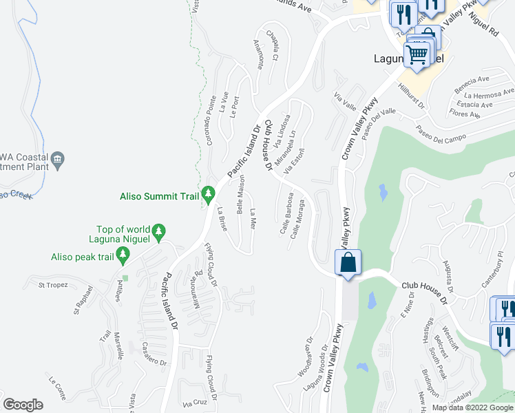 map of restaurants, bars, coffee shops, grocery stores, and more near 30786 La Mer in Laguna Niguel
