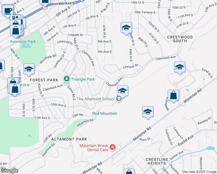 map of restaurants, bars, coffee shops, grocery stores, and more near 909 Landale Road in Birmingham