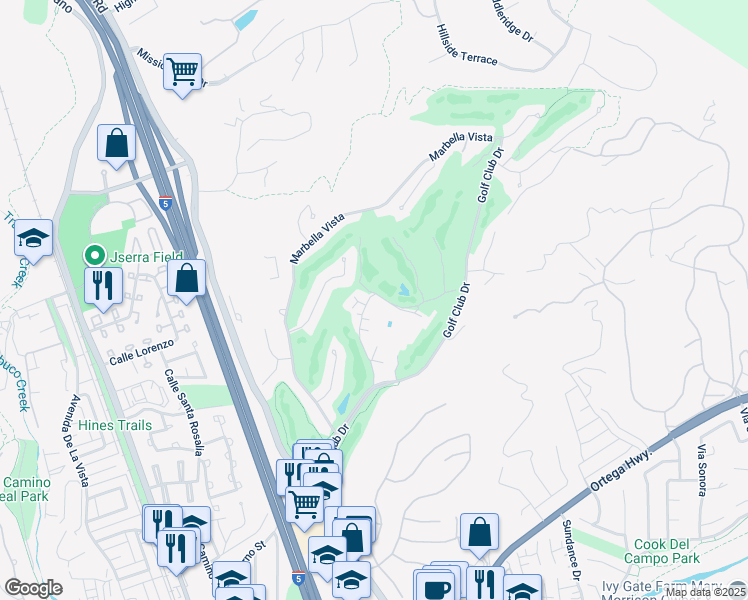 map of restaurants, bars, coffee shops, grocery stores, and more near 79 Plaza Cuesta in San Juan Capistrano
