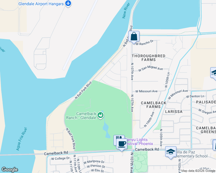map of restaurants, bars, coffee shops, grocery stores, and more near 10829 West Marshall Avenue in Phoenix