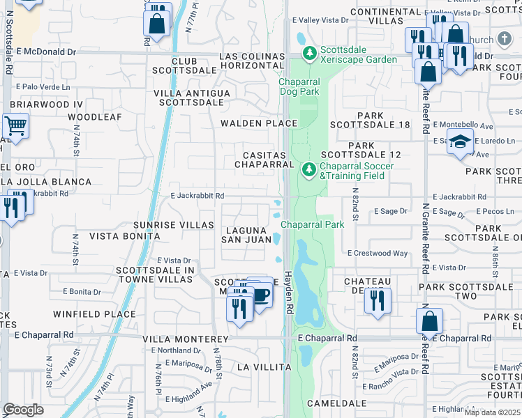 map of restaurants, bars, coffee shops, grocery stores, and more near 5445 North 79th Place in Scottsdale