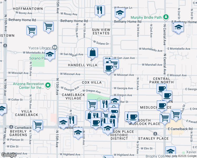 map of restaurants, bars, coffee shops, grocery stores, and more near 822 West Vermont Avenue in Phoenix