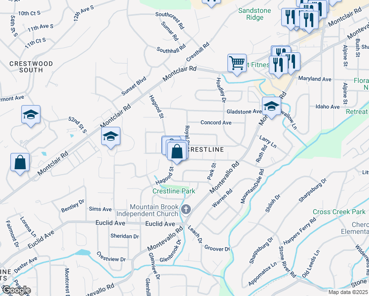 map of restaurants, bars, coffee shops, grocery stores, and more near 606 Royal Street in Birmingham