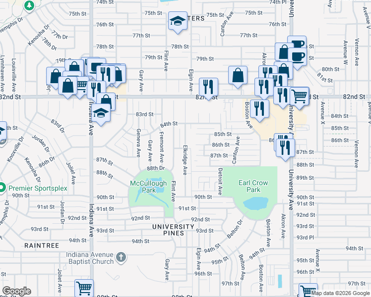 map of restaurants, bars, coffee shops, grocery stores, and more near 8600 Elkridge Avenue in Lubbock