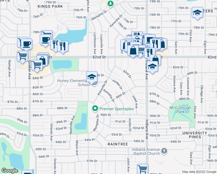 map of restaurants, bars, coffee shops, grocery stores, and more near 3505 86th Street in Lubbock