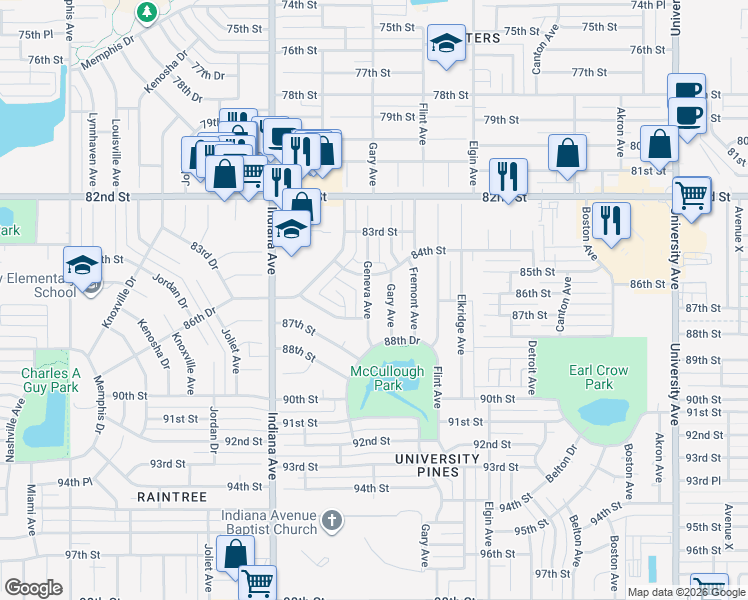 map of restaurants, bars, coffee shops, grocery stores, and more near 8418 Gary Avenue in Lubbock