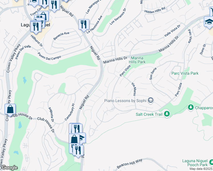 map of restaurants, bars, coffee shops, grocery stores, and more near 18 Killini in Laguna Niguel