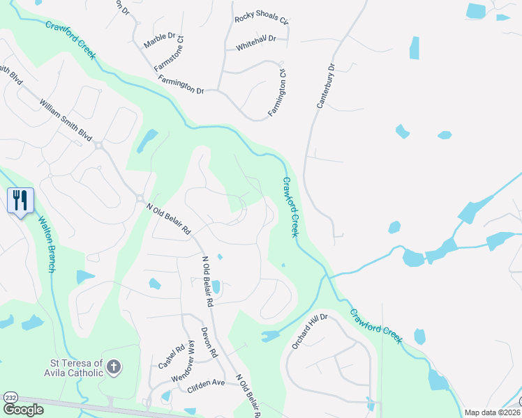 map of restaurants, bars, coffee shops, grocery stores, and more near 204 North Old Belair Road in Grovetown