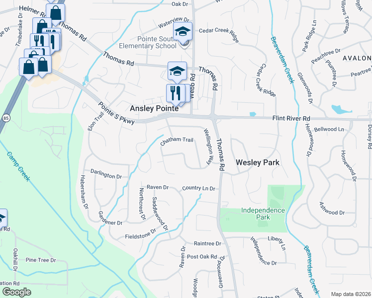 map of restaurants, bars, coffee shops, grocery stores, and more near 456 Wellington Way in Jonesboro