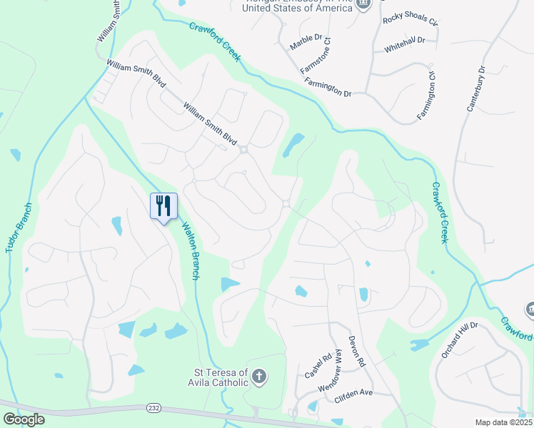 map of restaurants, bars, coffee shops, grocery stores, and more near 975 Glenhaven Drive in Evans