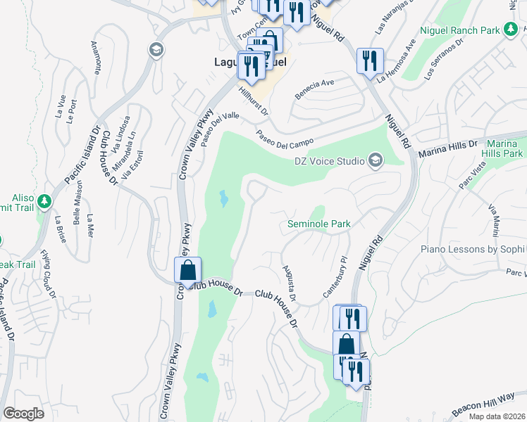 map of restaurants, bars, coffee shops, grocery stores, and more near 23831 Pebble Beach Place in Laguna Niguel