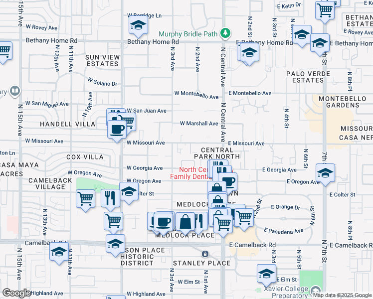 map of restaurants, bars, coffee shops, grocery stores, and more near 5341 North 2nd Drive in Phoenix