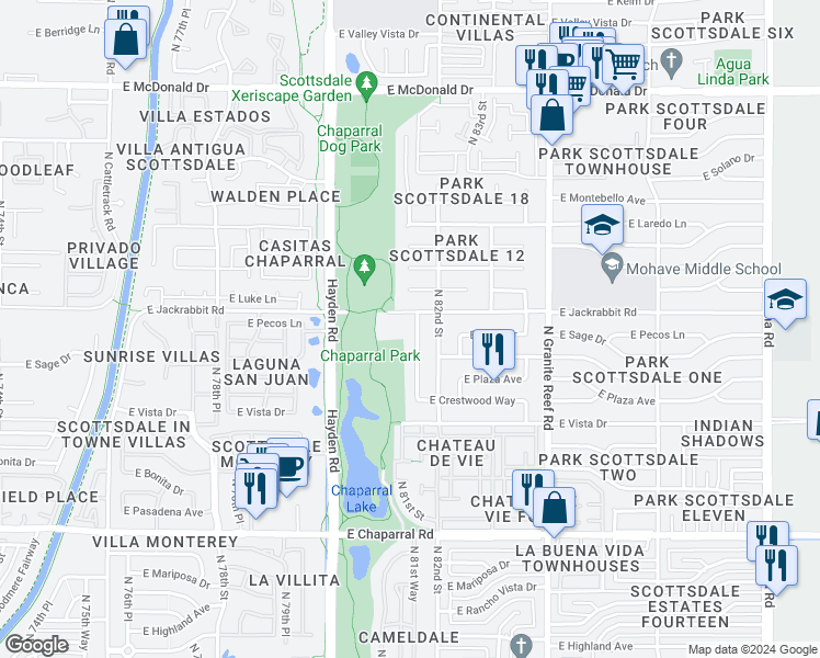 map of restaurants, bars, coffee shops, grocery stores, and more near 5426 North 81st Place in Scottsdale