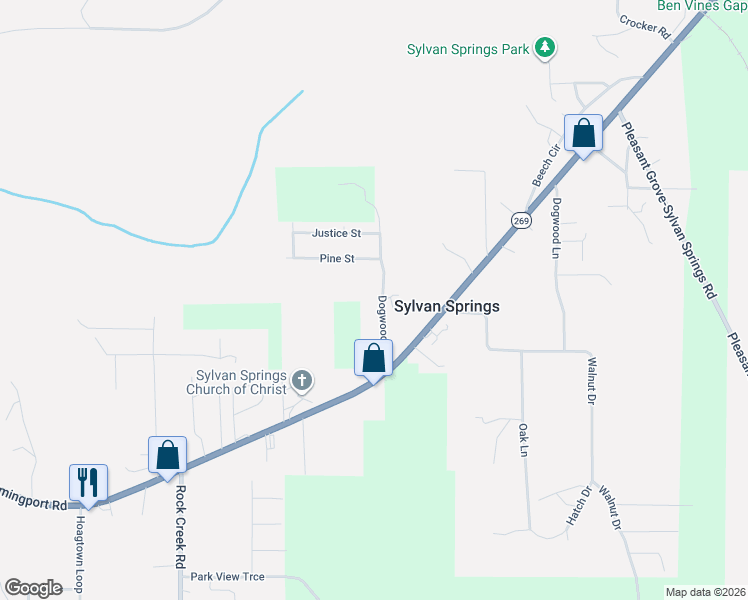 map of restaurants, bars, coffee shops, grocery stores, and more near 286 Dogwood Drive in Sylvan Springs