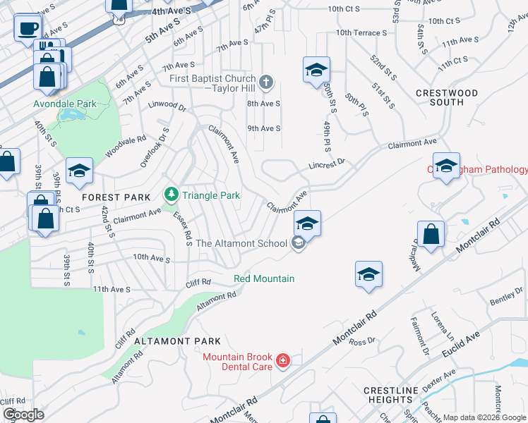 map of restaurants, bars, coffee shops, grocery stores, and more near 909 Landale Road in Birmingham