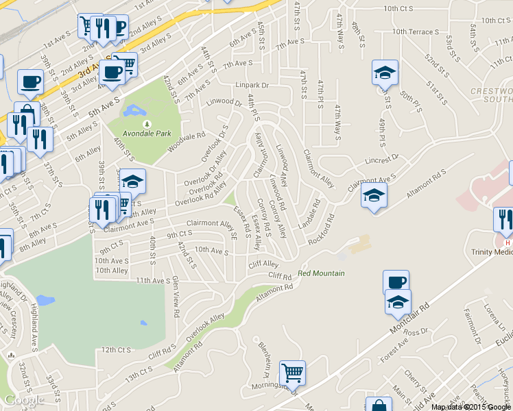 map of restaurants, bars, coffee shops, grocery stores, and more near 836 Conroy Road in Birmingham