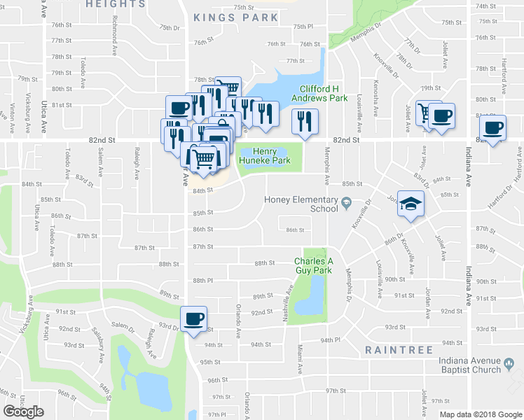 map of restaurants, bars, coffee shops, grocery stores, and more near 8504 Oxford Avenue in Lubbock