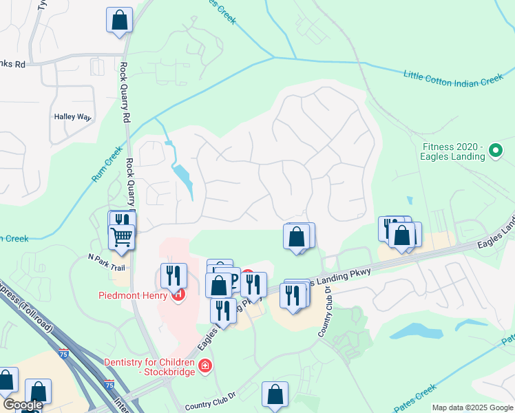 map of restaurants, bars, coffee shops, grocery stores, and more near 116 Ashland Grove in Stockbridge