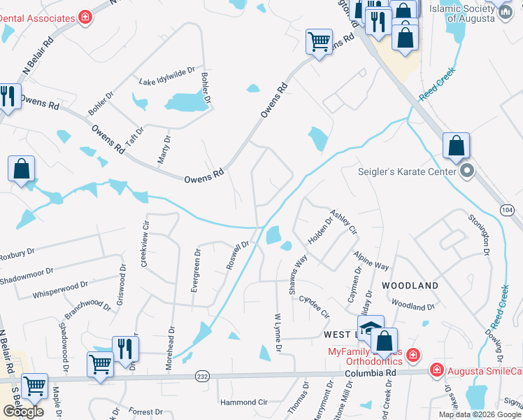 map of restaurants, bars, coffee shops, grocery stores, and more near 4322 Roswell Drive in Martinez