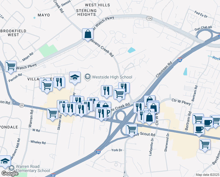 map of restaurants, bars, coffee shops, grocery stores, and more near 2 Macaulay Place in Augusta