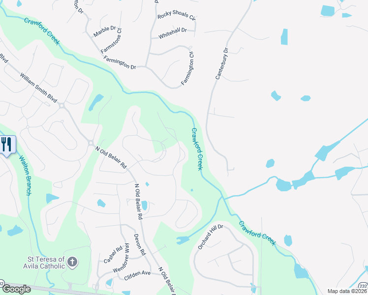 map of restaurants, bars, coffee shops, grocery stores, and more near 204 North Old Belair Road in Grovetown