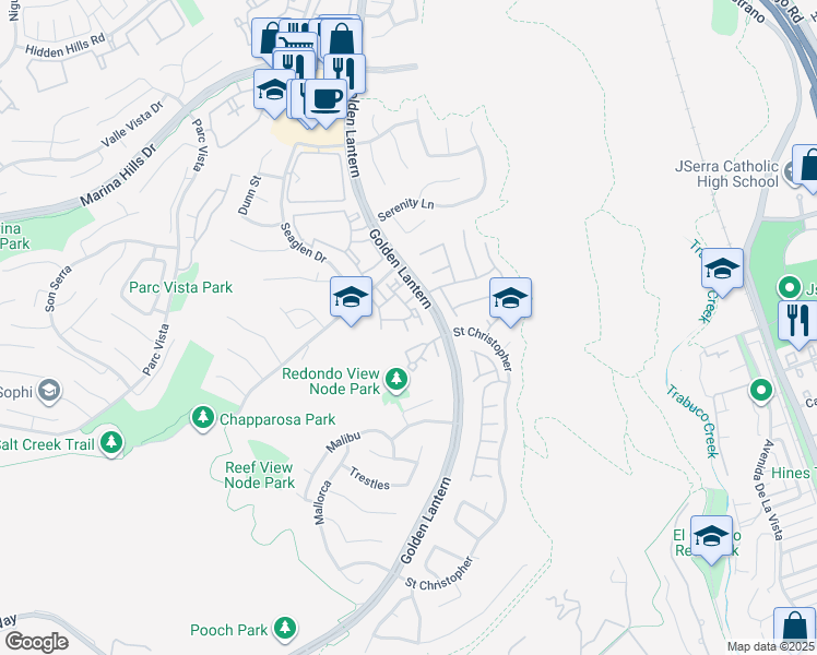 map of restaurants, bars, coffee shops, grocery stores, and more near 12 Daytona Drive in Laguna Niguel