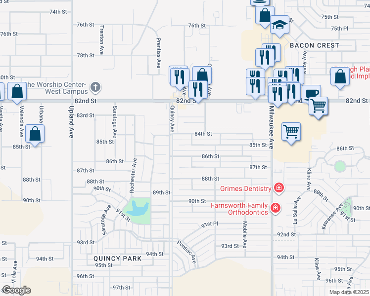 map of restaurants, bars, coffee shops, grocery stores, and more near 6728 86th Street in Lubbock