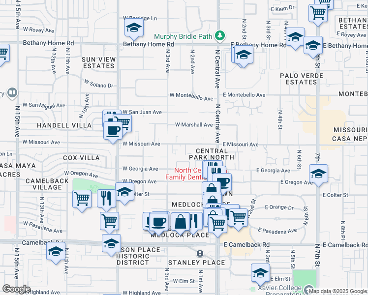 map of restaurants, bars, coffee shops, grocery stores, and more near 5341 North 2nd Drive in Phoenix