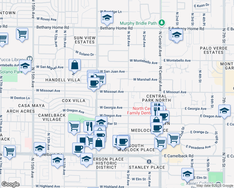map of restaurants, bars, coffee shops, grocery stores, and more near 420 West Vermont Avenue in Phoenix