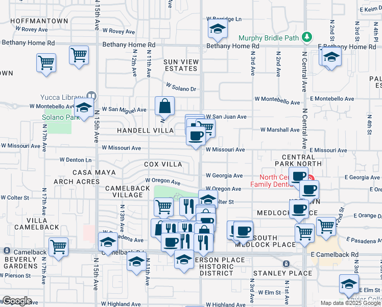map of restaurants, bars, coffee shops, grocery stores, and more near 5338 North 7th Avenue in Phoenix