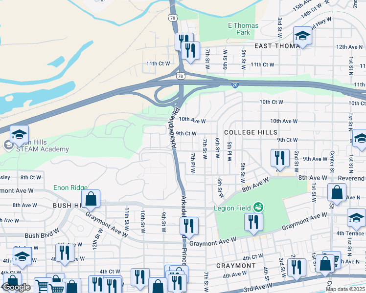 map of restaurants, bars, coffee shops, grocery stores, and more near in Birmingham