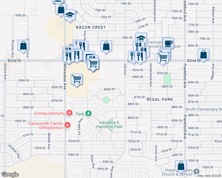 map of restaurants, bars, coffee shops, grocery stores, and more near 7628 86th Street in Lubbock