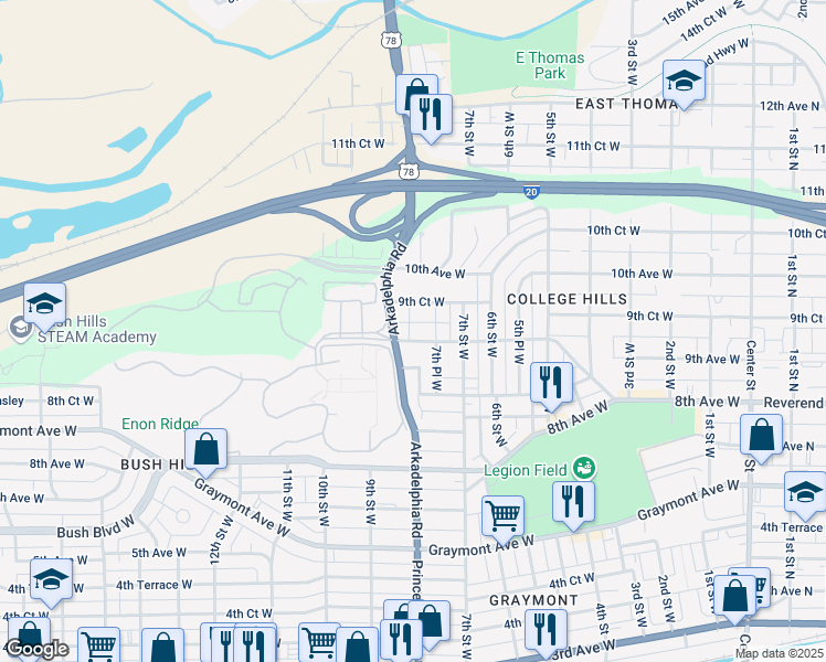 map of restaurants, bars, coffee shops, grocery stores, and more near in Birmingham