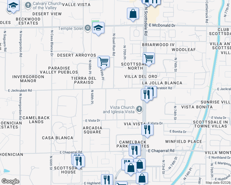 map of restaurants, bars, coffee shops, grocery stores, and more near 5312 North 70th Place in Paradise Valley