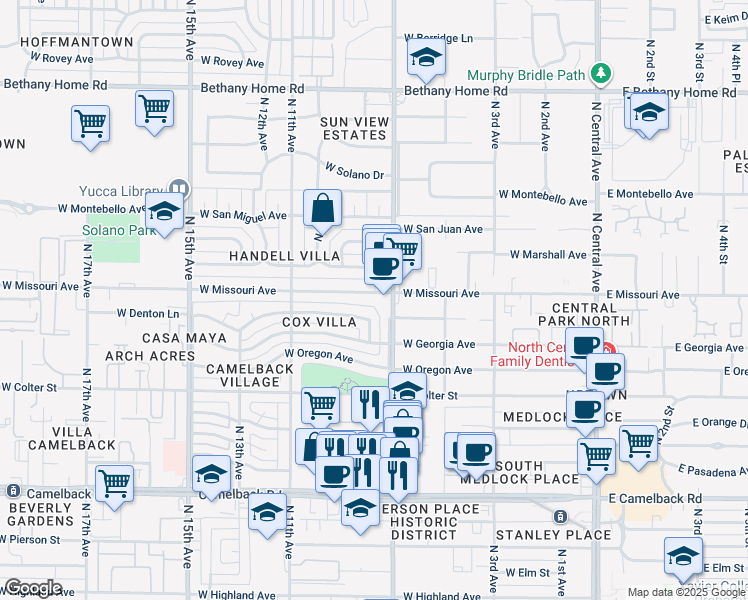 map of restaurants, bars, coffee shops, grocery stores, and more near 5338 North 7th Avenue in Phoenix