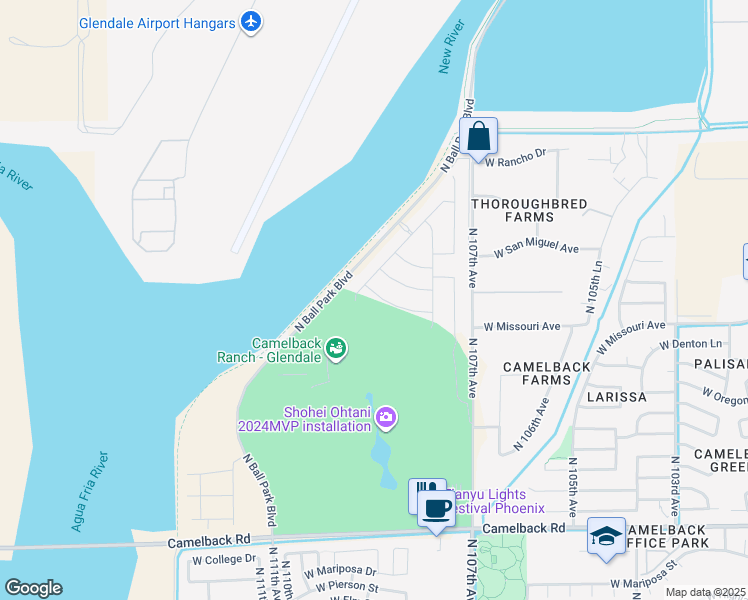 map of restaurants, bars, coffee shops, grocery stores, and more near 10865 West Marshall Avenue in Phoenix