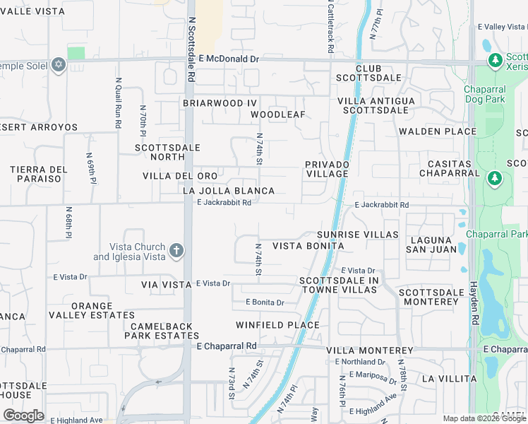 map of restaurants, bars, coffee shops, grocery stores, and more near 7411 East Jackrabbit Road in Scottsdale