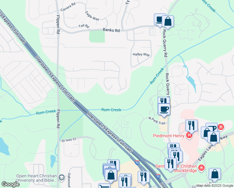 map of restaurants, bars, coffee shops, grocery stores, and more near 700 Brambling Way in Stockbridge