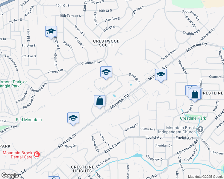 map of restaurants, bars, coffee shops, grocery stores, and more near 800 Montclair Road in Birmingham