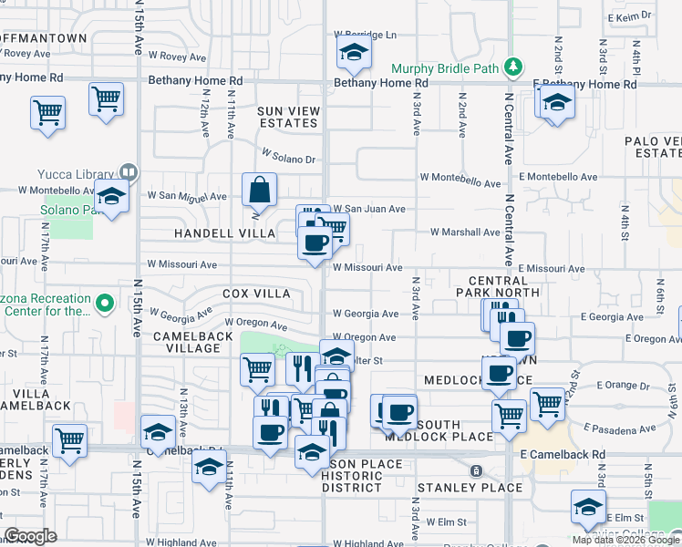 map of restaurants, bars, coffee shops, grocery stores, and more near 522 West Vermont Avenue in Phoenix