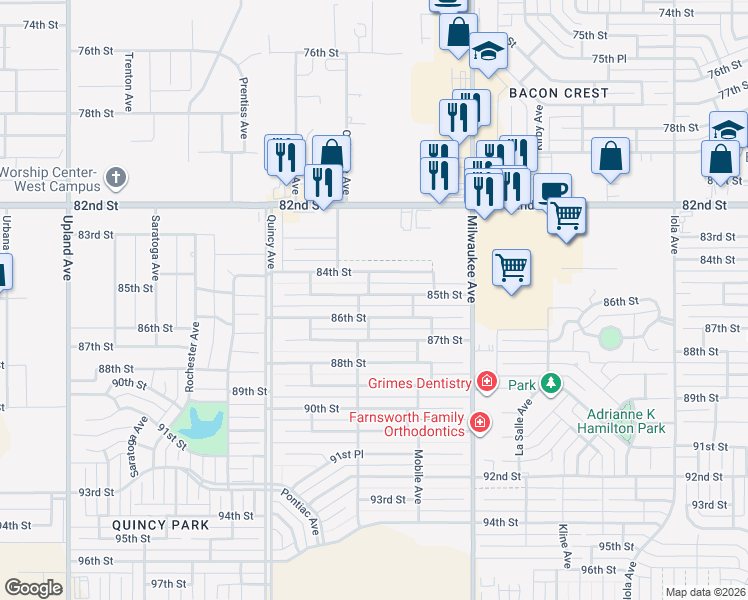 map of restaurants, bars, coffee shops, grocery stores, and more near 6546 86th Street in Lubbock
