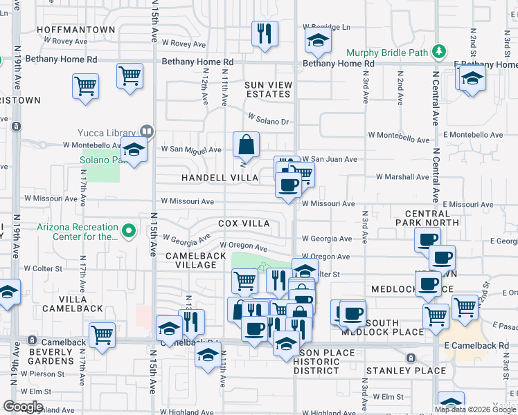 map of restaurants, bars, coffee shops, grocery stores, and more near 822 West Vermont Avenue in Phoenix