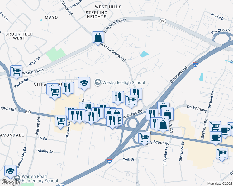 map of restaurants, bars, coffee shops, grocery stores, and more near 2 Macaulay Place in Augusta