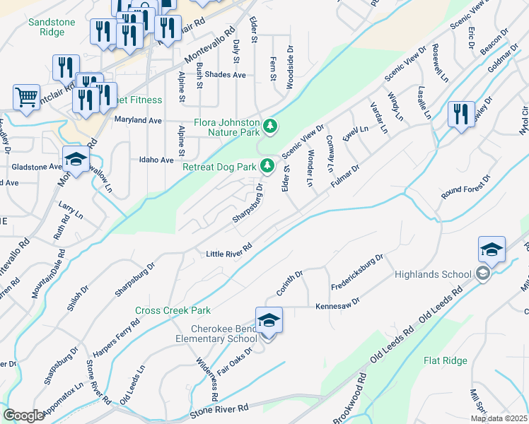 map of restaurants, bars, coffee shops, grocery stores, and more near 2001 Winnsboro Road in Birmingham