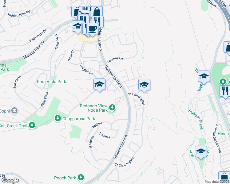 map of restaurants, bars, coffee shops, grocery stores, and more near 13 Caribbean Court in Laguna Niguel