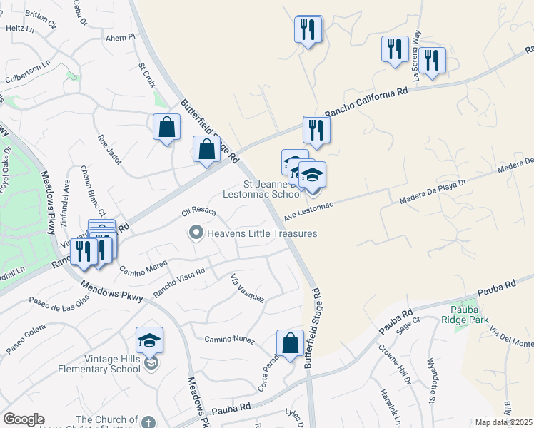 map of restaurants, bars, coffee shops, grocery stores, and more near 32400 Corte Santa Catalina in Temecula