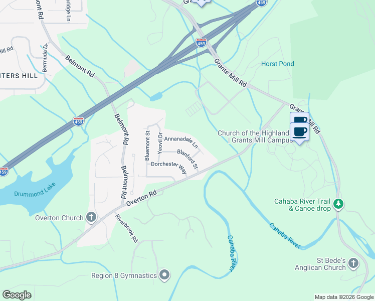 map of restaurants, bars, coffee shops, grocery stores, and more near 5723 Blanford Street in Irondale