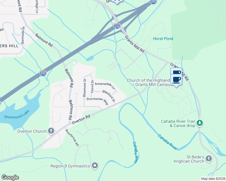 map of restaurants, bars, coffee shops, grocery stores, and more near 5723 Blanford Street in Irondale