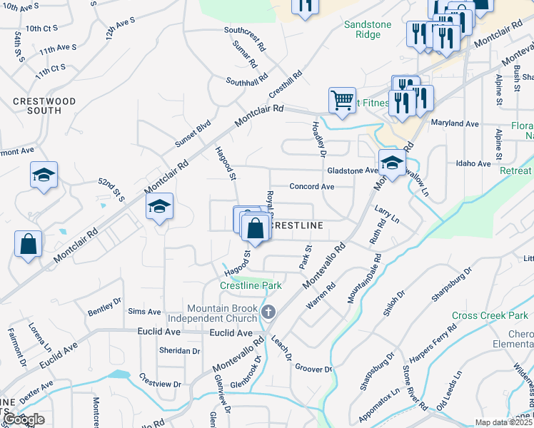 map of restaurants, bars, coffee shops, grocery stores, and more near 606 Royal Street in Birmingham