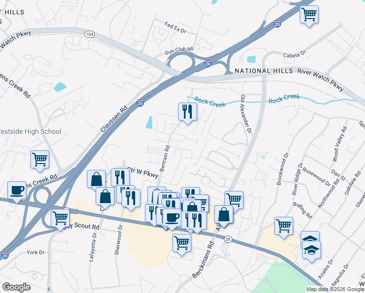map of restaurants, bars, coffee shops, grocery stores, and more near 2016 Lillian Drive in Augusta
